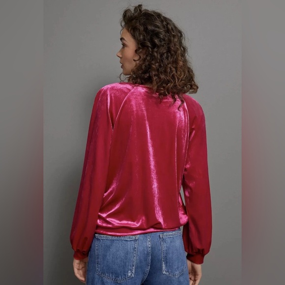 Anthropologie Maeve hot pink fuchsia velour velvet top Medium - Picture 2 of 10